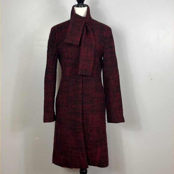 Lilah Rose Red & Black Wool Weaved Coat with Attached Scarf  & Silk Lining. - Picture 3 of 17